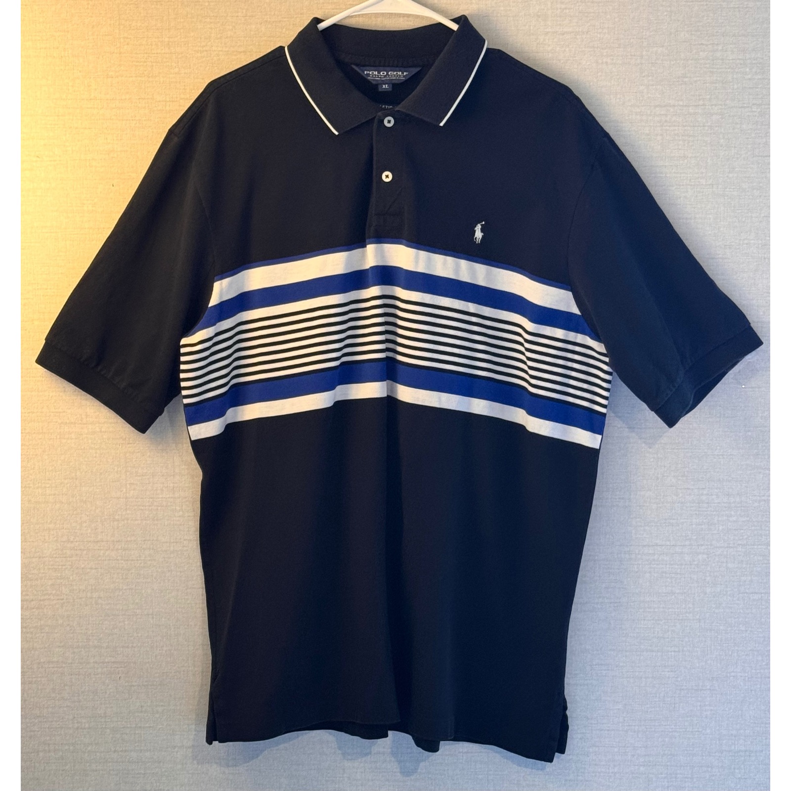 Polo Golf Ralph Lauren Shirt Xl Men Black Blue Stripe Athletic Fit Short Sleeve